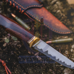Camping & Hunting Knife – High Carbon Steel with Wood Grip and Handmade Leather Sheath